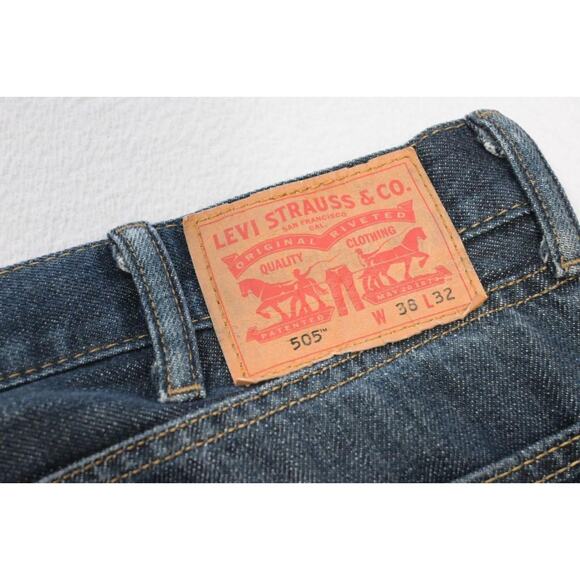 Levi's 505 Regular Fit Straight Blue Denim Jeans Mens Size 38 x 29 (Tag38x32) - Picture 1 of 8